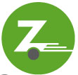 Green Zipcar logo, consisting of a "z" with a small gray circle at the base signifying a wheel, and "whoosh" marks at the tail signifying a moving vehicle.