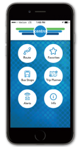 Cell phone with Centro app launched